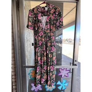Vintage 1980's Miss Dorby floral peasant cottagecore dress size 8